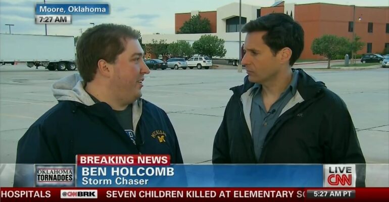 Storm Chaser Ben Holcomb being interviewed on CNN the day after the Moore, Oklahoma EF-5 Tornado May 21, 2013