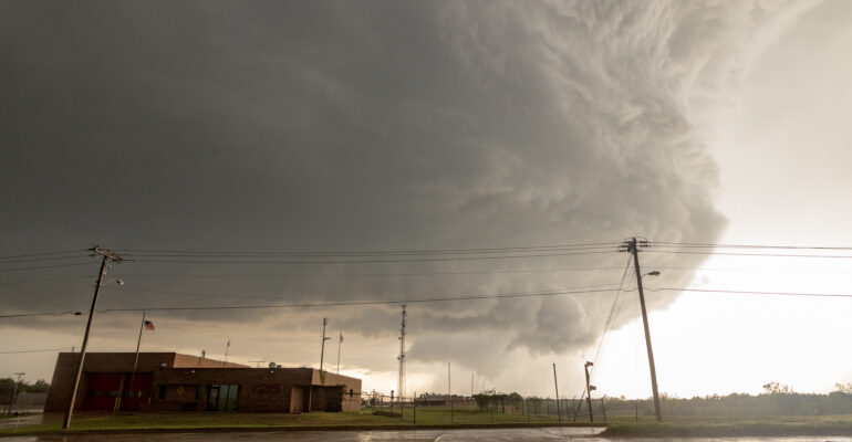 Storm crosses I-240 near Anderson Road. OKC Fire station 28 in foreground